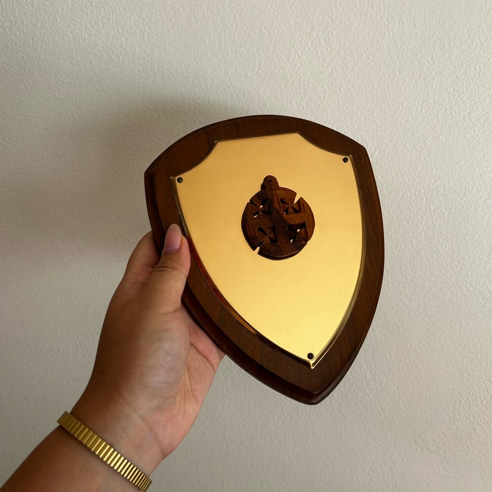 Unique vintage wooden brass plaque for home decor